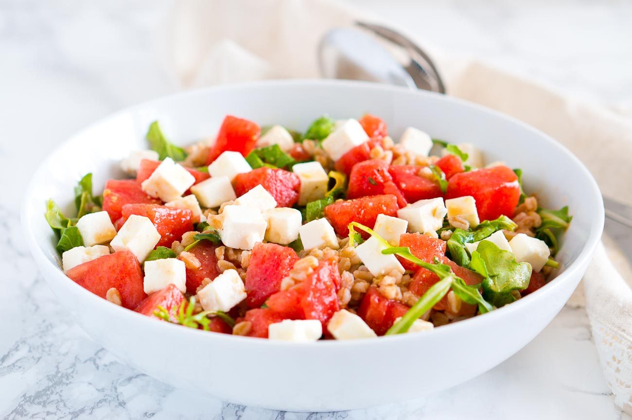 Watermelon Feta Salad ready to eat
