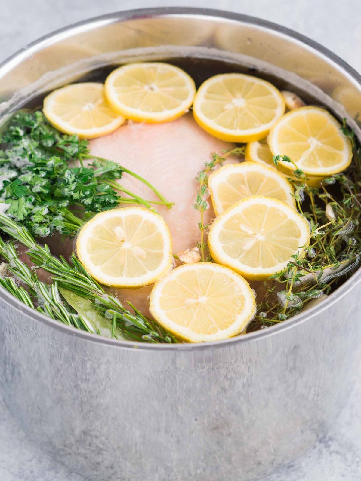 Whole chicken brine in a stock pot