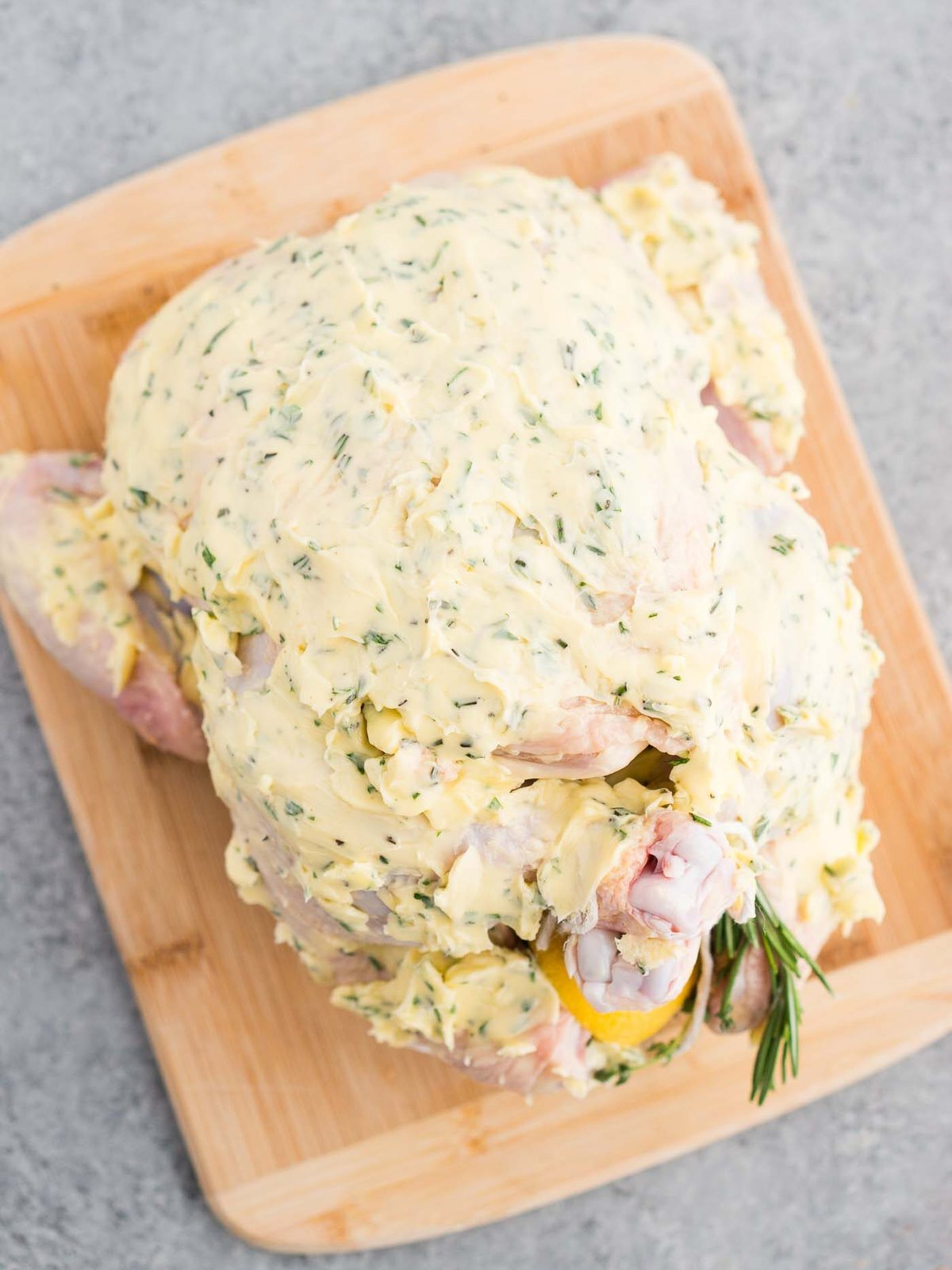 whole chicken rubbed with herb butter