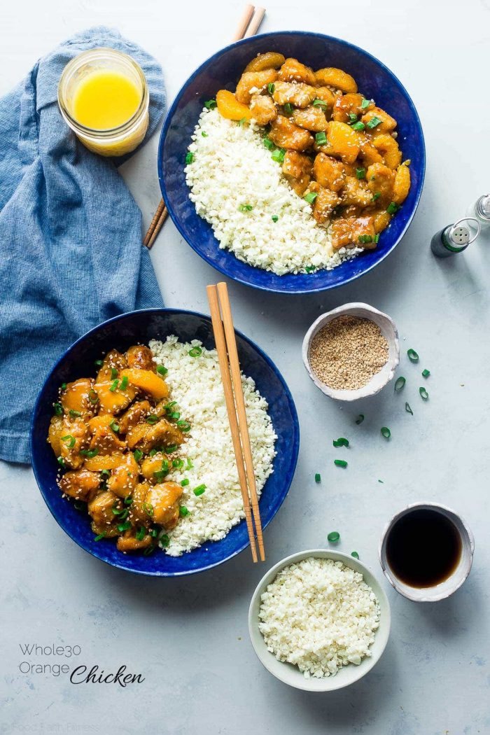 healthy Whole30 dinner of orange chicken