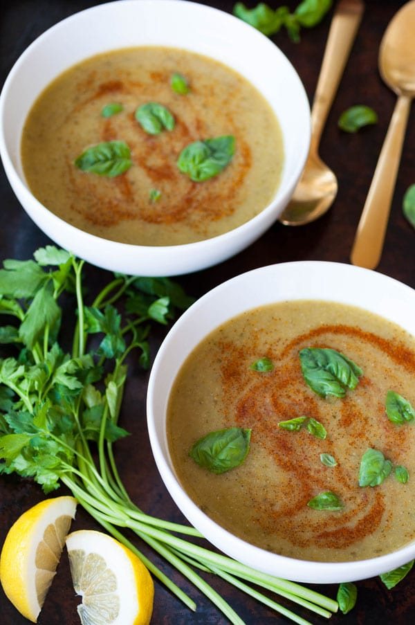 bowls of spicy green soup
