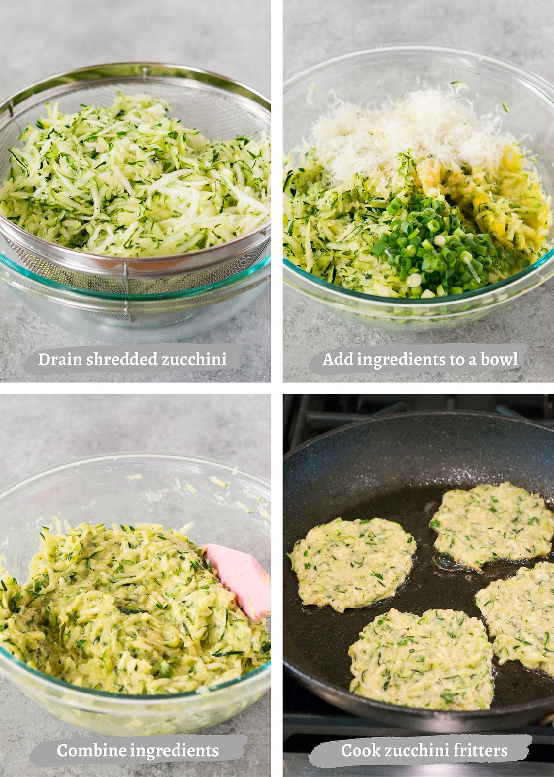 process shots of making zucchini patties
