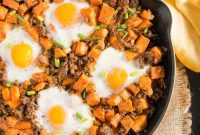 Golden Sweet Potato Hash with Savory Sausage and Eggs