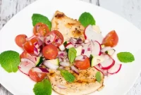 Chargrilled Chicken with Zucchini Radish Medley and Zesty Cherry Tomato Relish