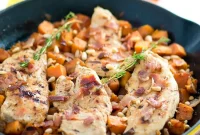 Sticky Maple Mustard Chicken with Roasted Sweet Potatoes