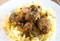 Juicy Salisbury Steak Meatballs Smothered in Mushroom Gravy