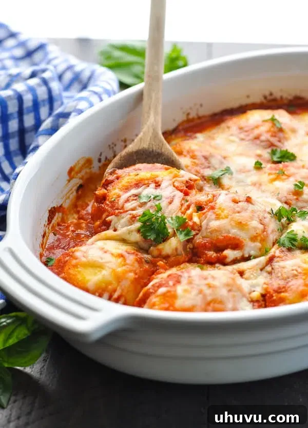 Quick Freezer Meals: Recipes and Time-Saving Hacks 24 A close-up view of a comforting Dump and Bake Ravioli Casserole, freshly baked.