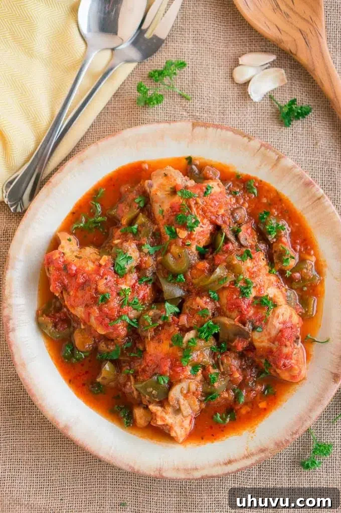 Hearty Instant Pot Chicken Cacciatore with bell peppers and tomatoes