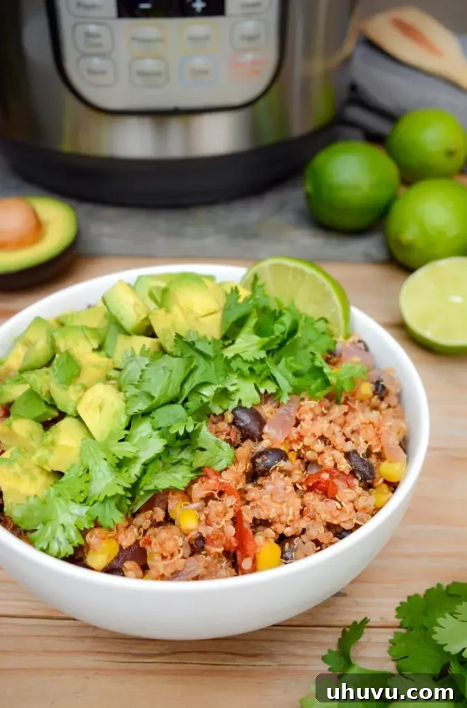 Instant Pot Mexican quinoa salad bowl, colorful and protein-rich