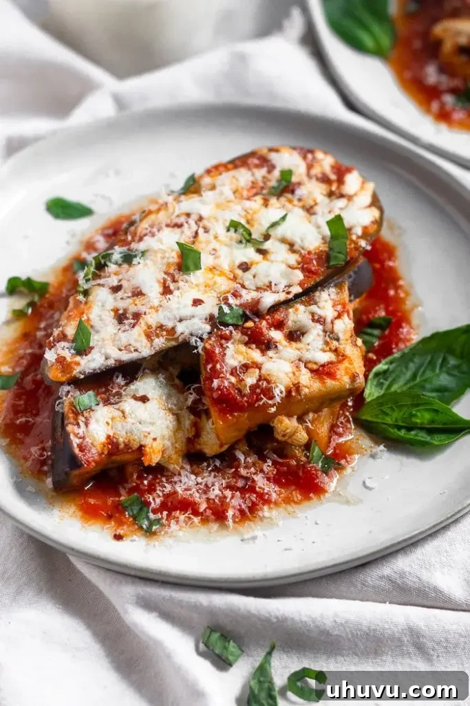 Delicious Instant Pot eggplant Parmesan, layered with cheese and sauce