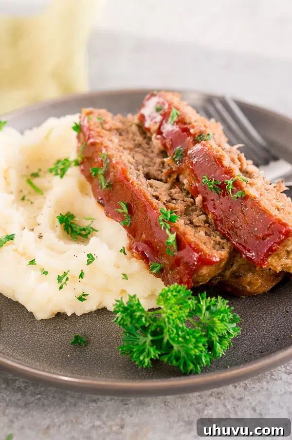easy meatloaf recipe - meal prep, served with a rich glaze