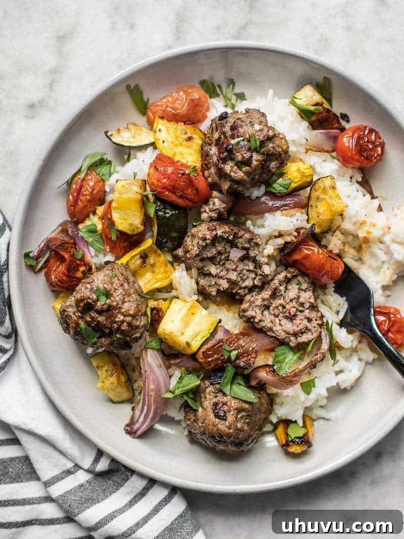 Effortless Meal Prep Guide 14 Beef Kofta Meatballs with Roasted Vegetables - meal prepping and planning recipes in a clear container
