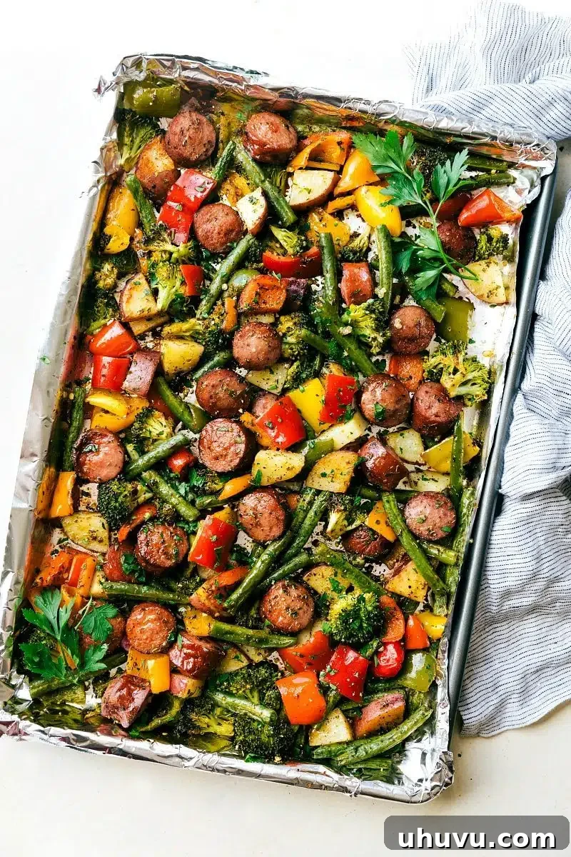 One Pan Healthy Sausage and Roasted Veggies - Meal Prep, cooked and ready