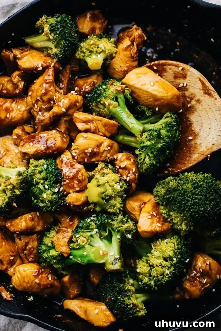 Teriyaki chicken and broccoli served in a skillet, ready for a quick meal
