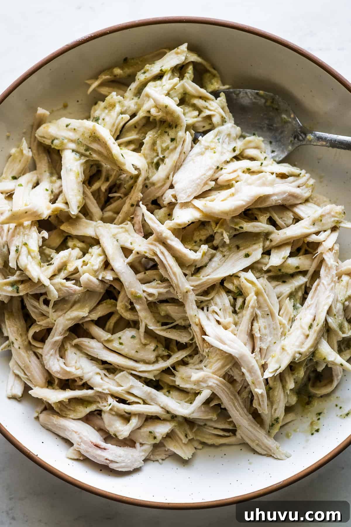 Creamy Tomatillo Enchiladas 6 Shredded chicken tossed in a creamy green sauce.