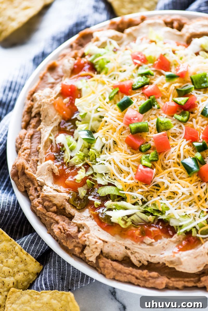 Fresh & Light Taco Dip 2 A beautifully layered healthy taco dip, vibrant and ready to serve at any party.