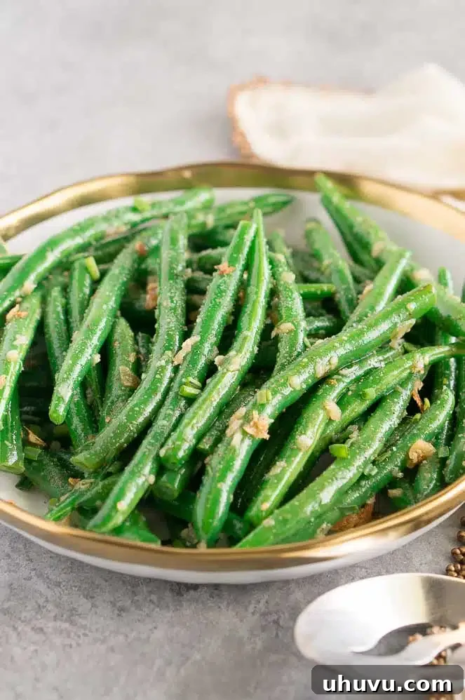 Frozen green beans stored in a freezer bag