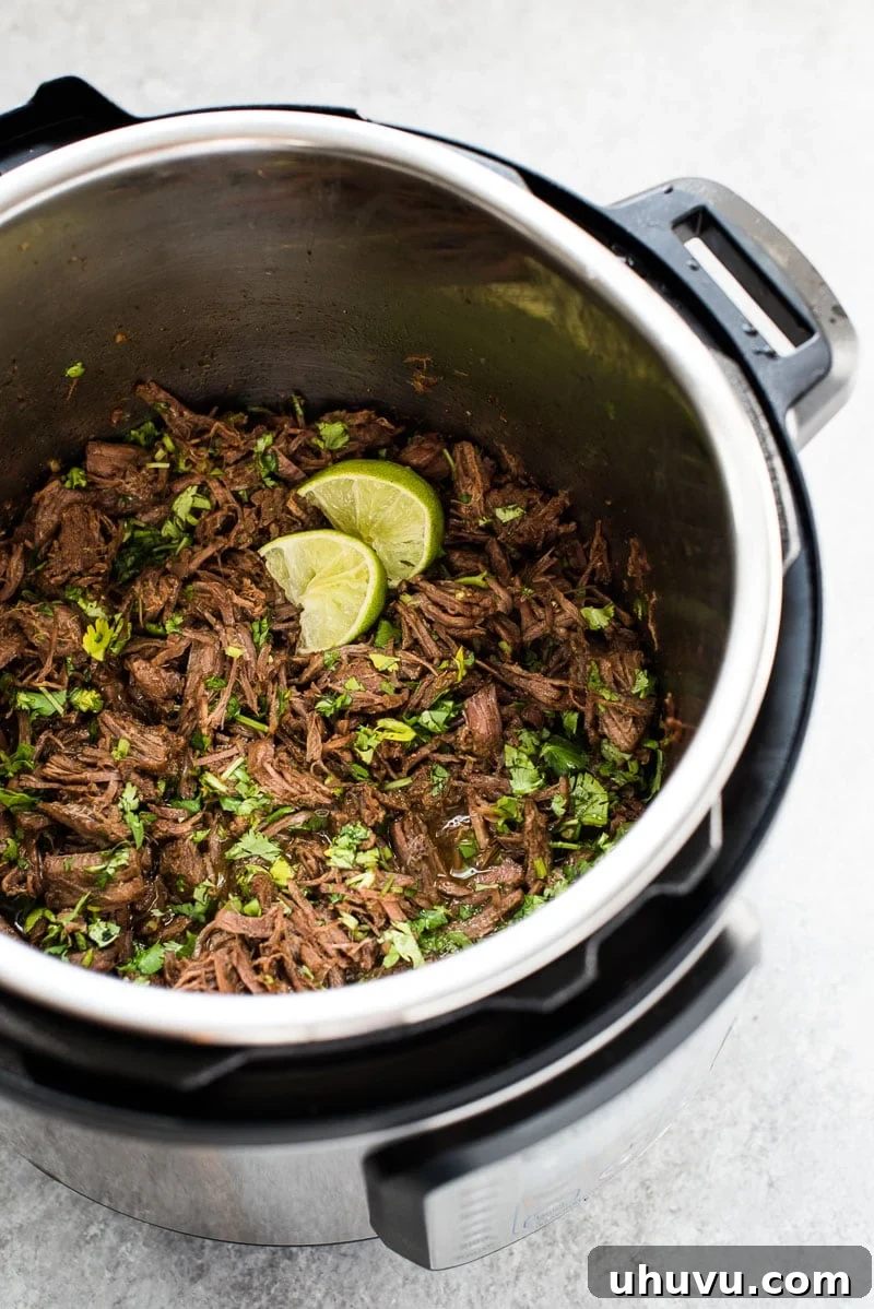 Flavorful Mexican Shredded Beef, made quickly in the Instant Pot.