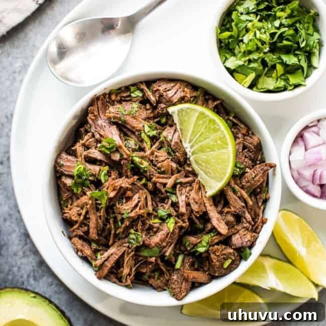 Instant Pot Mexican Shredded Beef in a bowl