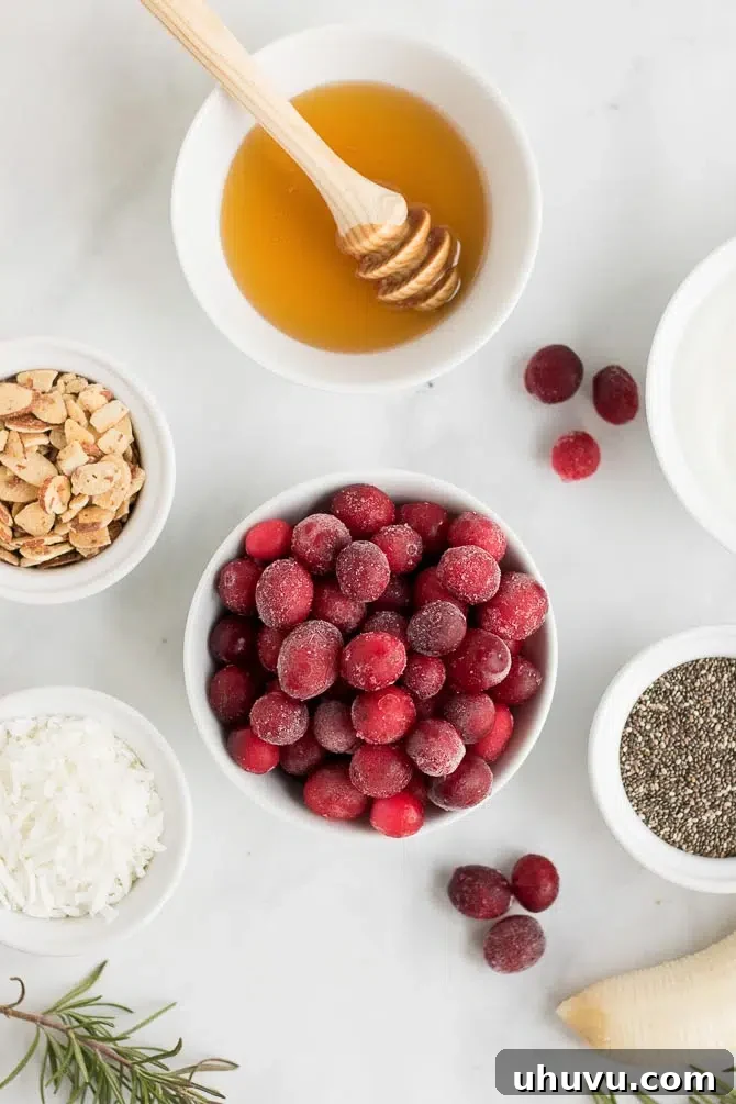 Smoothie bowl ingredients laid out for preparation