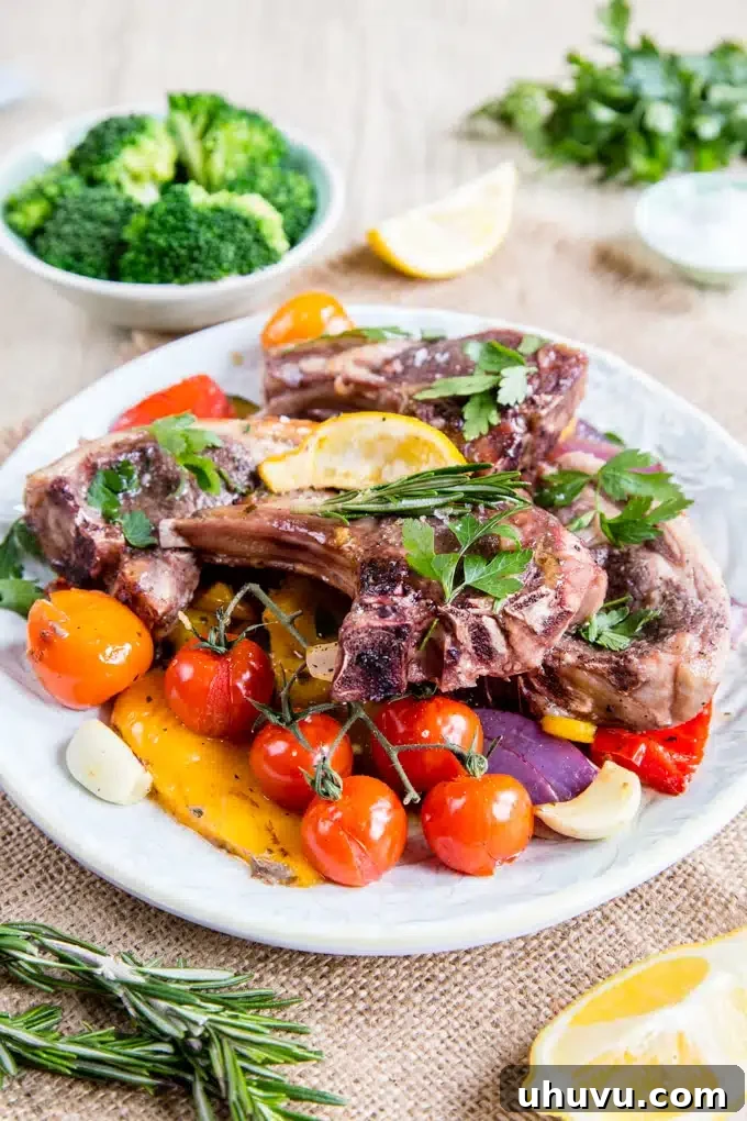 Effortless Eats: Healthy Sheet Pan Dinners 16 Easy sticky lamb chops with roasted vegetables on a plate, a gourmet sheet pan meal