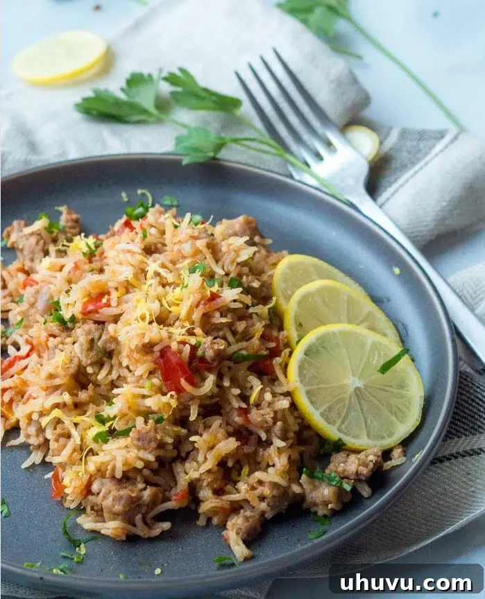 One Pot Sausage and Rice Skillet Recipe, a simple and hearty meal.