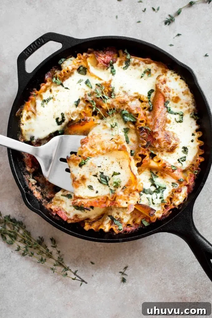 Healthy Caprese Skillet Lasagna, a delightful Italian-inspired meatless meal.