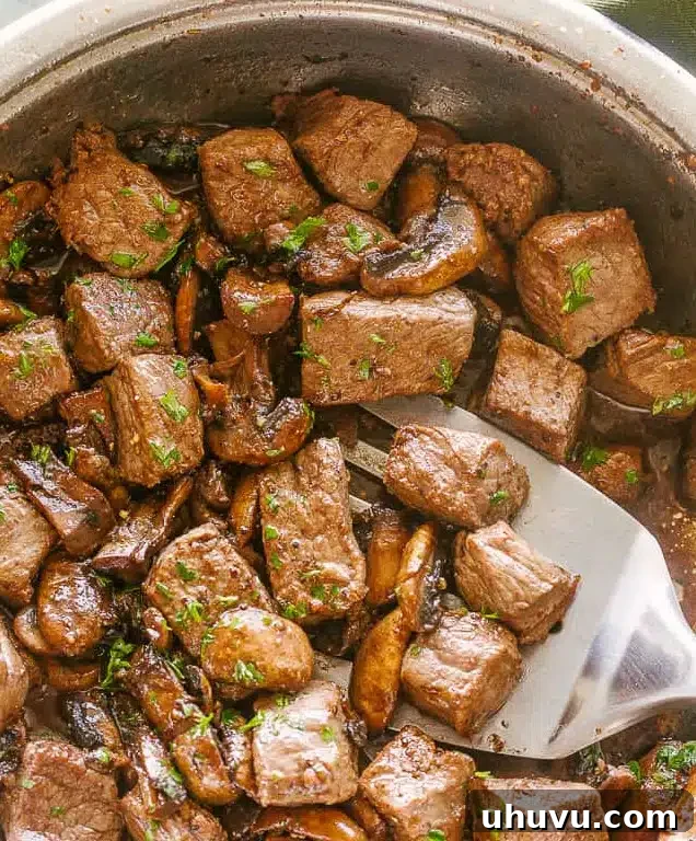 Delicious Garlic Butter Steak Bites, perfect for a quick skillet dinner.