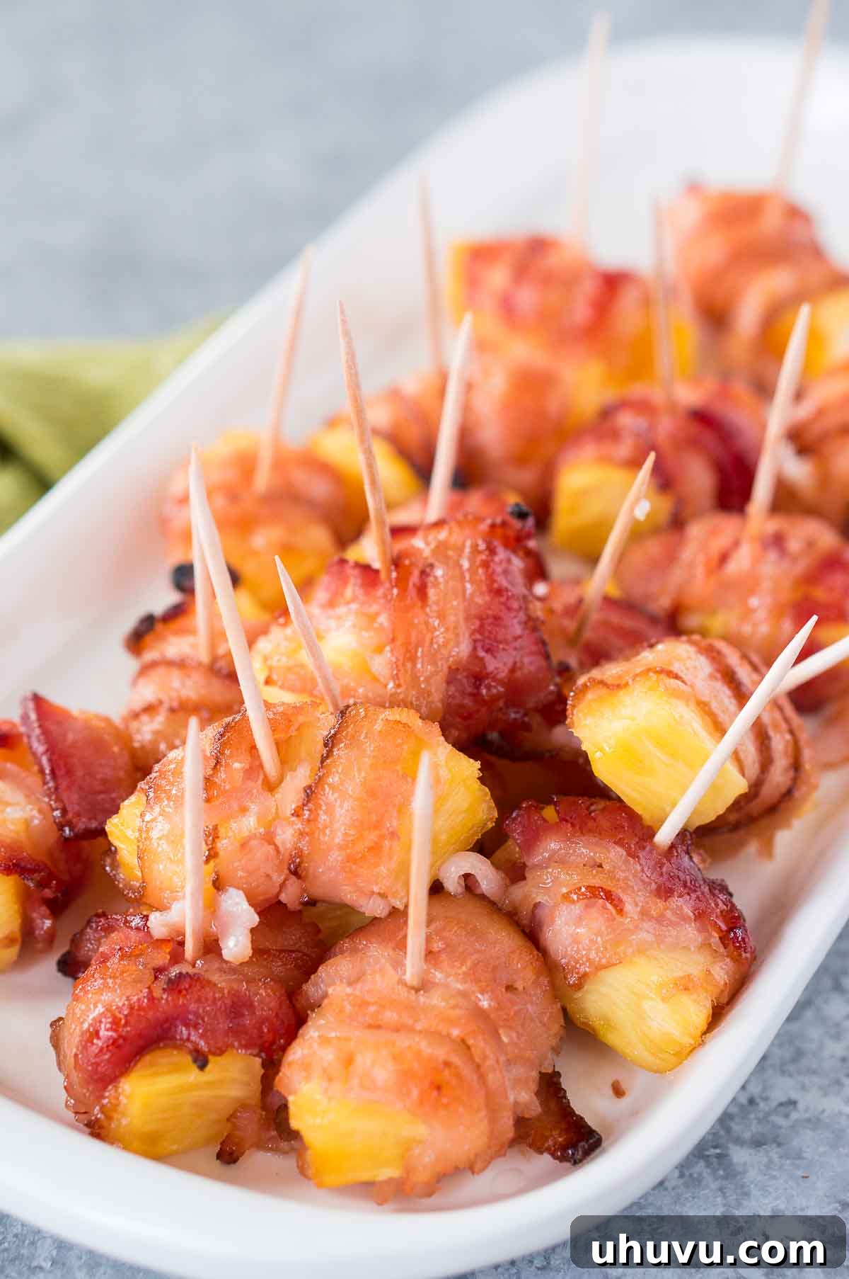 Sweet & Savory Bacon Pineapple Poppers 3 Easy pineapple appetizer with bacon, prepared and ready for baking