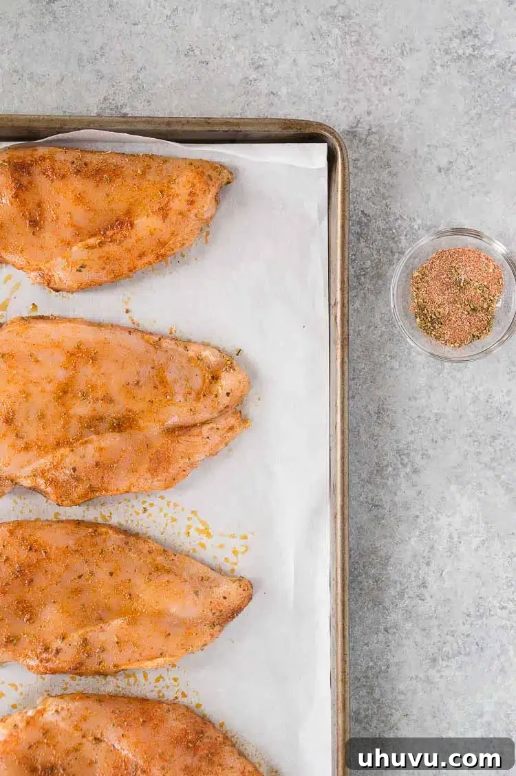 Chicken breast cooking in the oven, golden brown and perfectly roasted