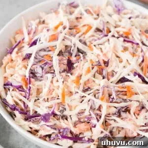 Close-up of classic creamy coleslaw in a bowl, ready for serving