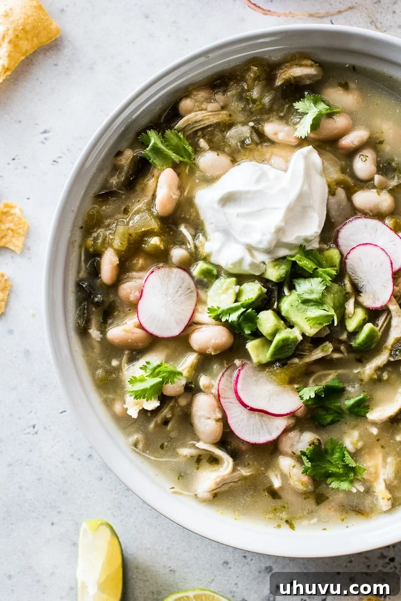 Guilt-Free Mexican Favorites 25 Easy Green Chicken Chili - A healthy, comforting one-pot soup with chicken, white beans, and salsa verde.