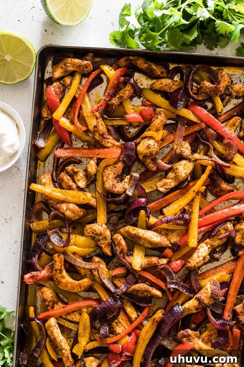 Guilt-Free Mexican Favorites 5 Sheet pan chicken fajitas - A quick and easy one-pan dinner with chicken, peppers, and onions.