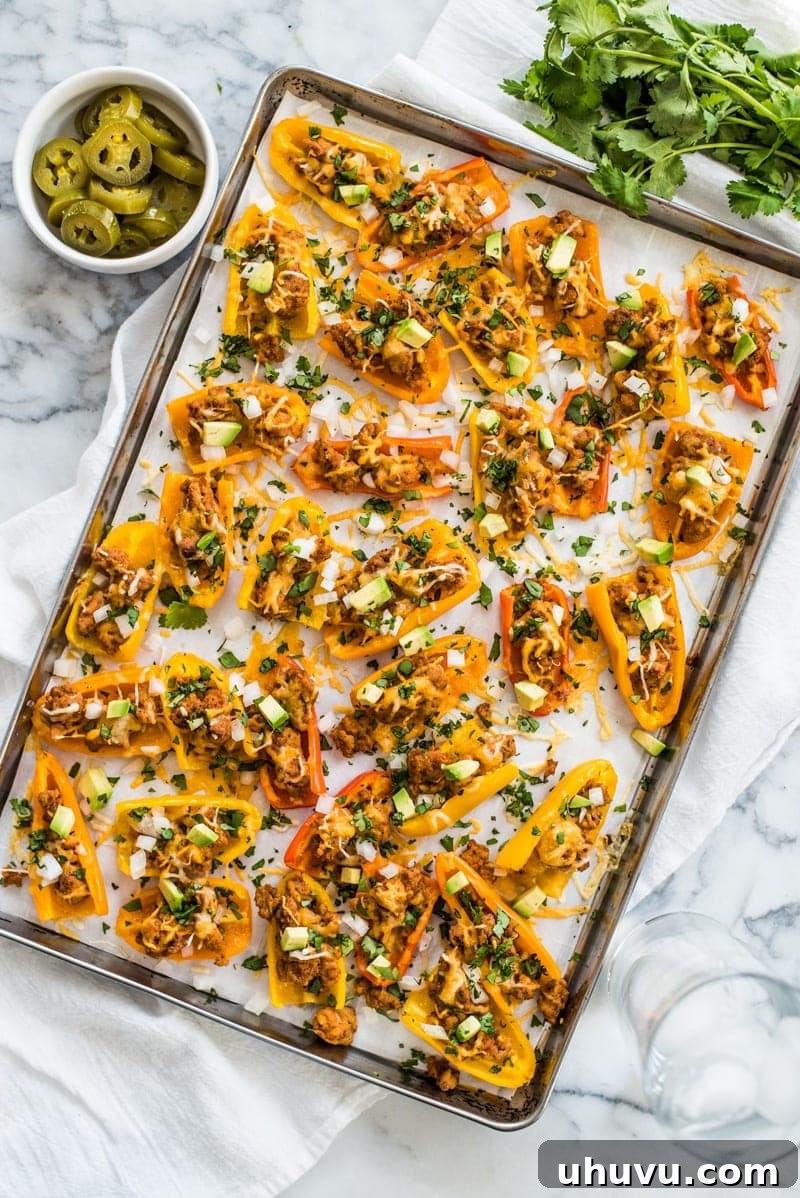 Guilt-Free Mexican Favorites 6 Healthy Chicken Nachos - Bell pepper nachos with ground chicken, a low-carb alternative.
