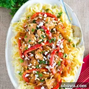 A comforting bowl of Easy Chicken Paprikash, featuring tender chicken in a rich, creamy sauce.