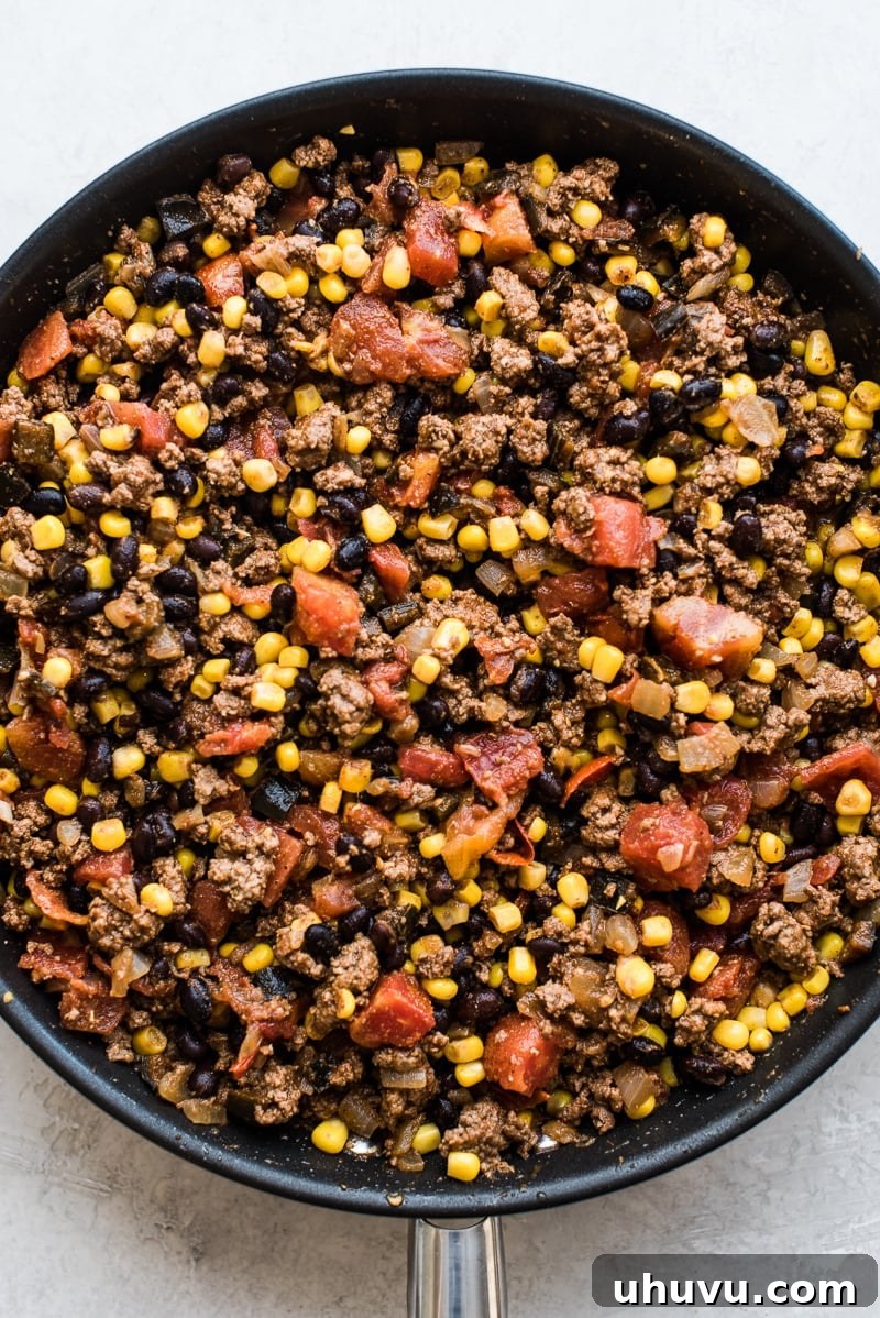 Effortless Taco Delight 6 Close-up of the seasoned taco meat and vegetable filling.