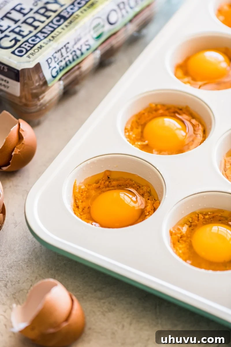 Effortless Breakfast Egg Cups: Three Delicious Variations 2 Three protein-packed Breakfast Egg Cups in different flavors: chipotle sweet potato, verde, and fajita, ready for meal prepping.