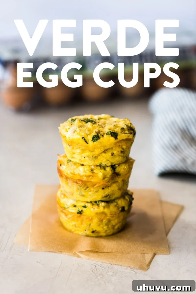 Effortless Breakfast Egg Cups: Three Delicious Variations 5 Verde Egg Cups, a delicious breakfast option with diced green chiles and mozzarella cheese.