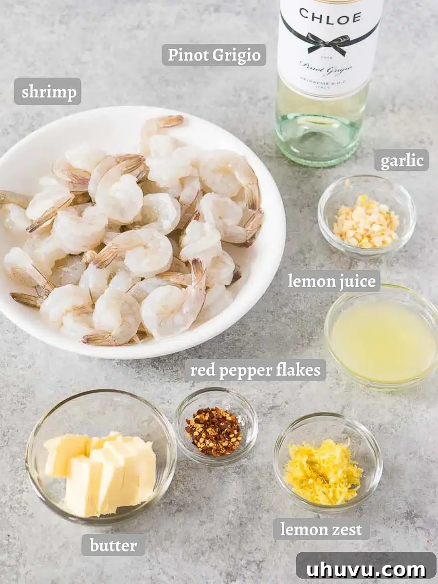 shrimp scampi ingredients on a board