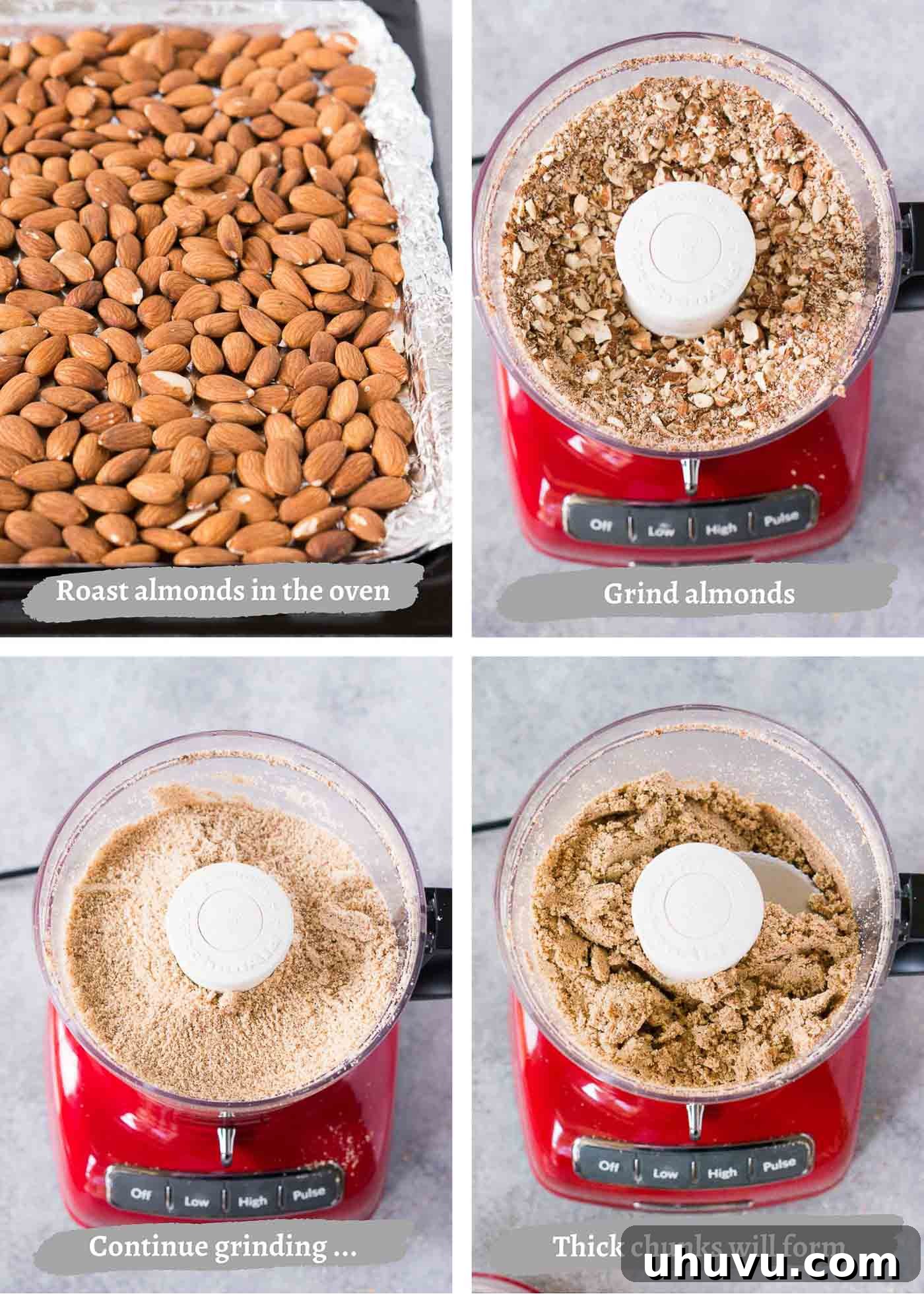 Crafting Perfect Almond Butter 5 process shots of making almond butter at home