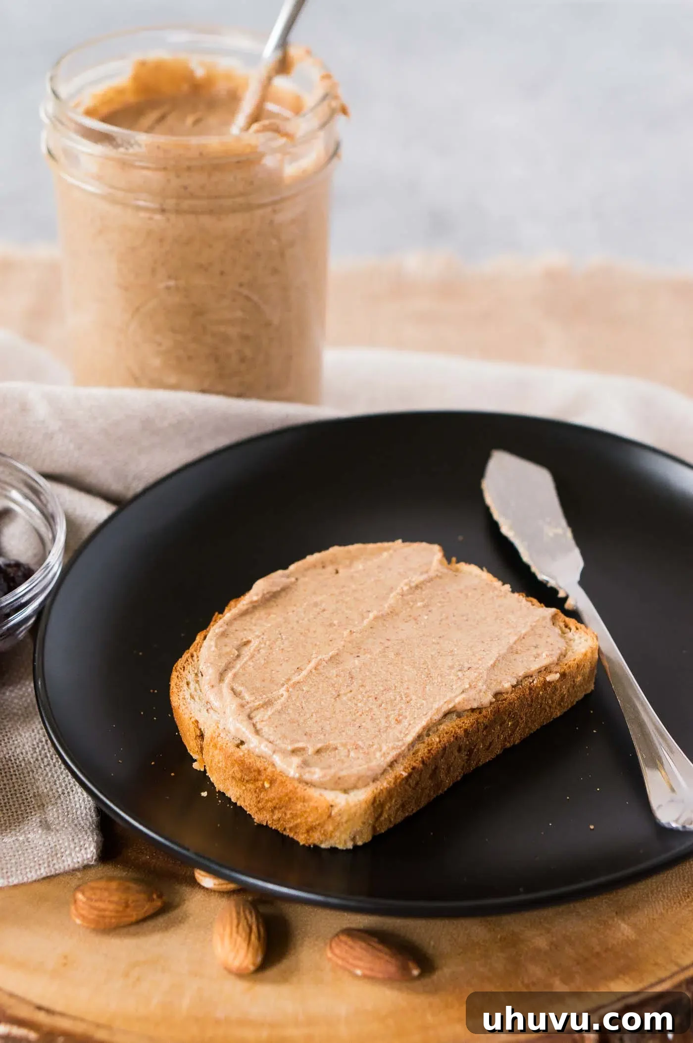 almond butter spread on a toast