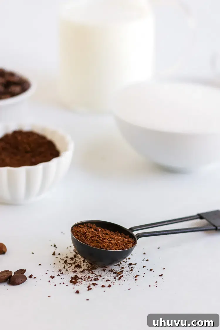 Dalgona coffee ingredients: instant coffee, sugar, and boiling water