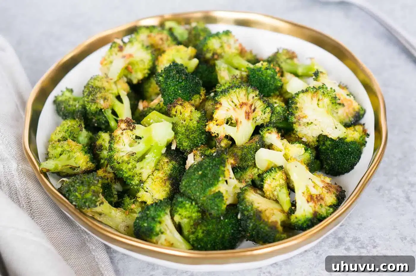oven roasted garlic broccoli in a bowl