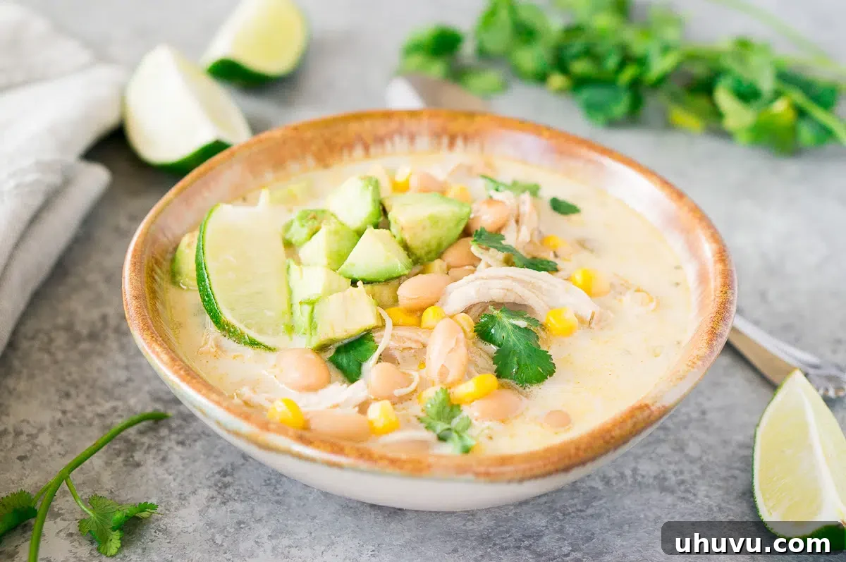 chicken white bean chili in a bowl