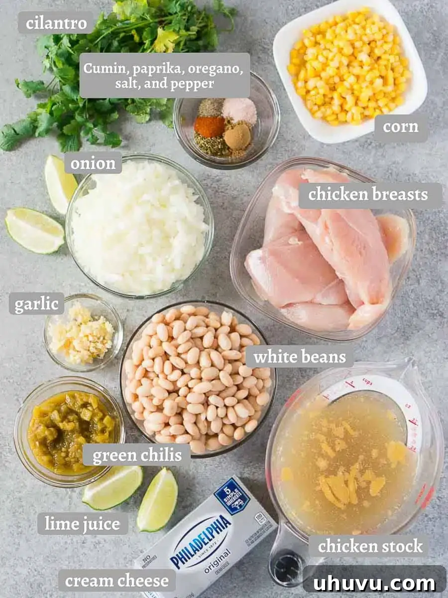 ingredients for white bean chicken chili