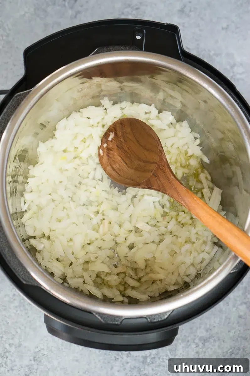 sauteing onions and garlic in pressure cooker