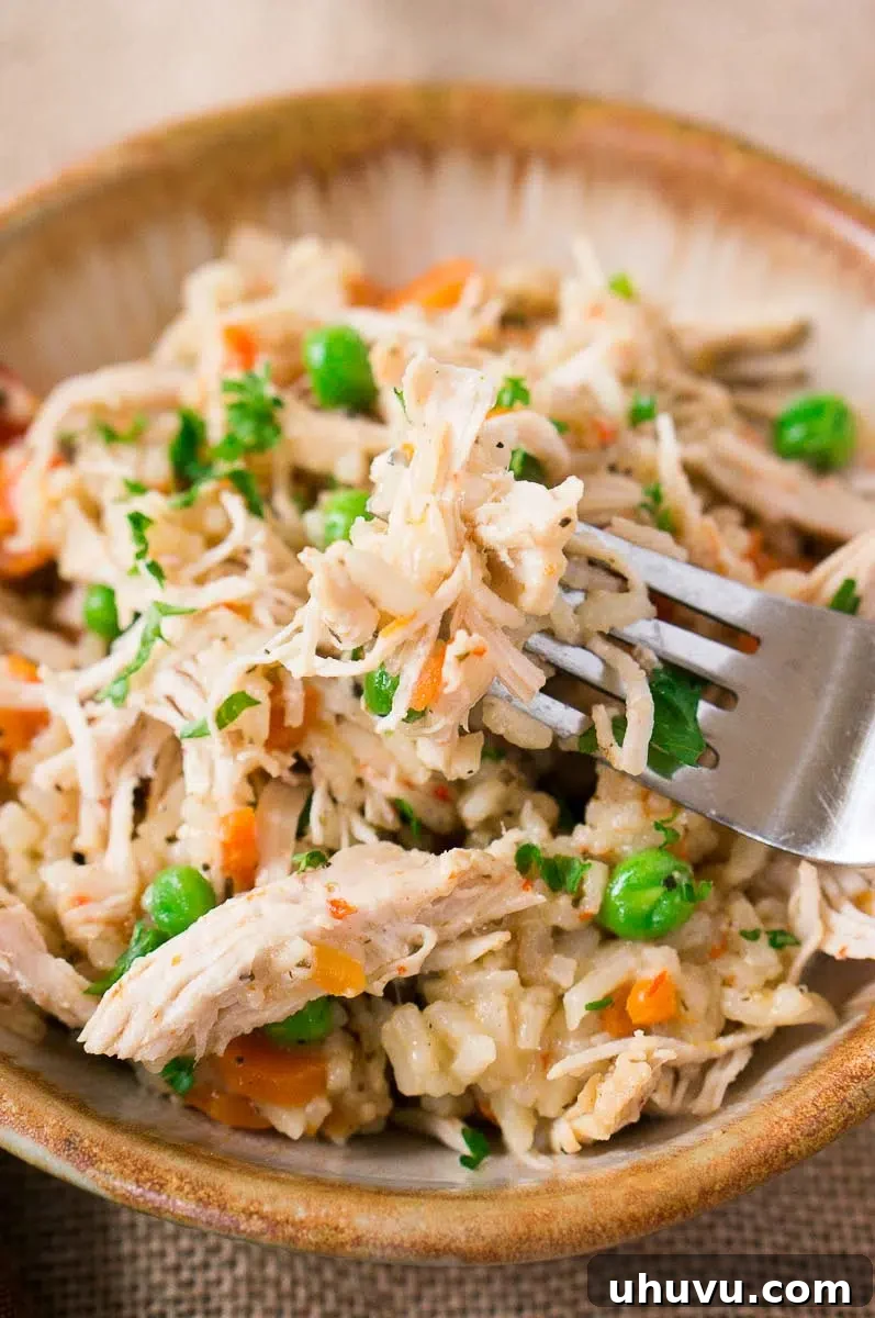 A person enjoying a bowl of Instant Pot chicken and rice