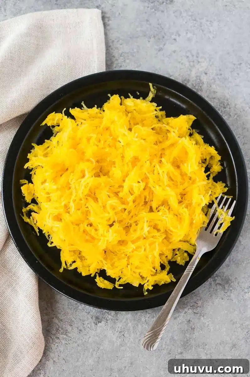 Pressure cooker spaghetti squash close-up, showing the noodle-like strands.