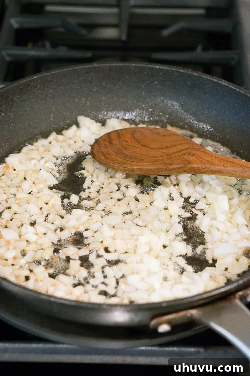 Sauteeing onions in skillet