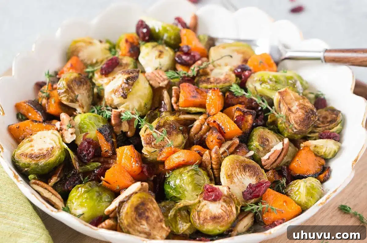 Caramelized Butternut Squash with Crispy Brussels Sprouts 3 butternut squash and brussel sprouts baked in the oven and serve in a bowl